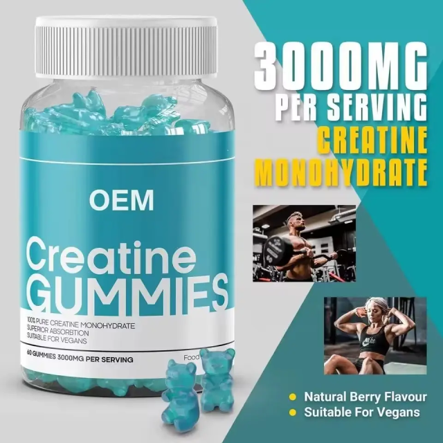 Private Label OEM Creatine Monohydrate Gummies 5000mg Pre Workout Energy Sports Nutrition Supplements Gummies for Muscle Growth