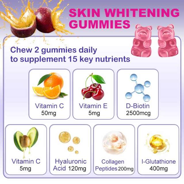 Lightening Skin Gummies Skin Whitening Gummies Dietary Supplement Collagen Soft Candy Glow White Candy Skin Whitening Gummies