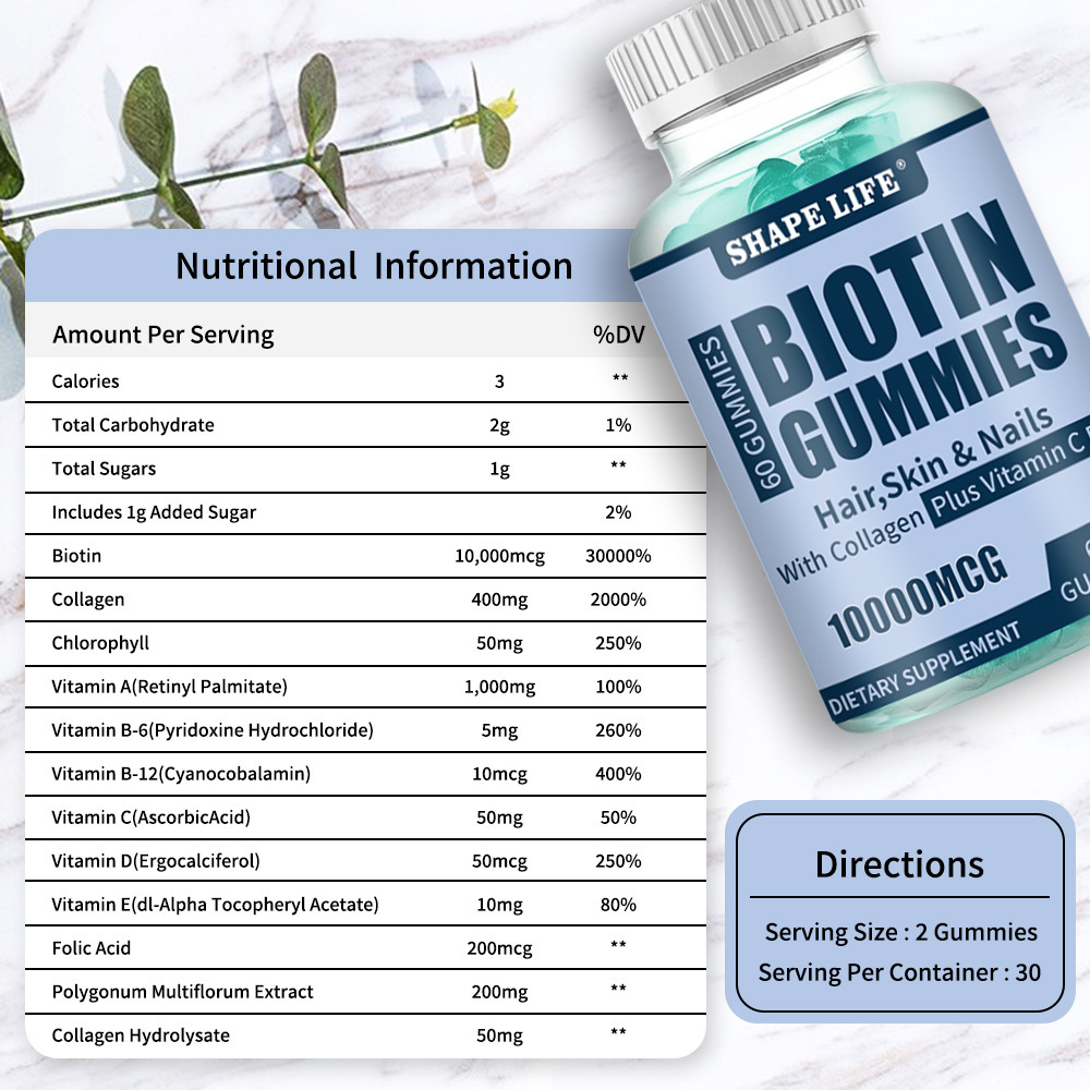 OEM ODM Biotin Hair Vitamin Gummy Bear Biotin Collagen Multivitamin Collagen Hair Skin Nails Biotin Gummies