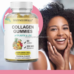 Welnessways High Quality Factory Organic Supplement  L-glutathione Skin Whitening Brightening Collagen Gummies Hair Skin Nails