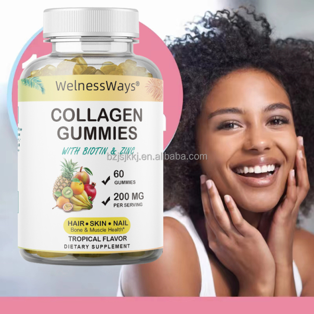 Welnessways High Quality Factory Organic Supplement  L-glutathione Skin Whitening Brightening Collagen Gummies Hair Skin Nails