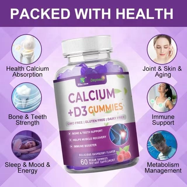 100% Vegan Calcium D3 Soft Candy Immune System & Bone Health Support for Children's Skin Joints Vitamin D3 Gummies