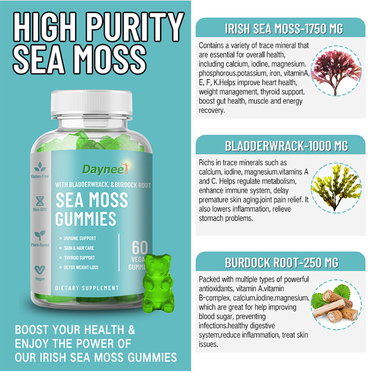Wholesale High Quality Seaweed  Gummies Herbal Supplements for Adults' Skin Hair Care and Beauty Products Seaweed  Gummies