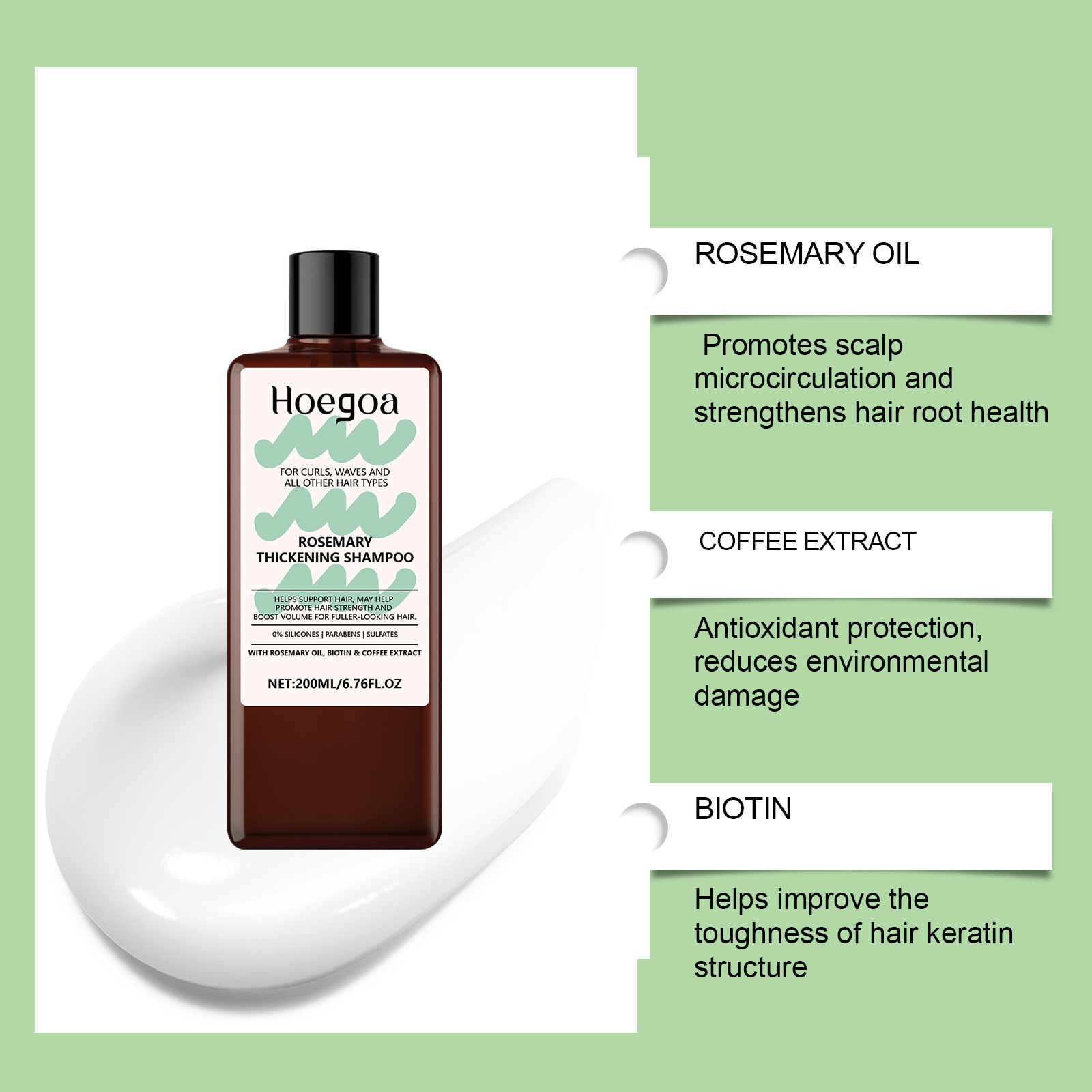 Private Logo Organic Rosemary Thickening Shampoo for Hair & Scalp Cleansing Refreshing Anti-Frizz Nourishing Hair Products