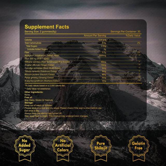 Authentic 100% Natural Minerals Gummies Individually Wrapped Pure Himalayan Gold Shilajit Gummies Rich Ashwagandha Supplement