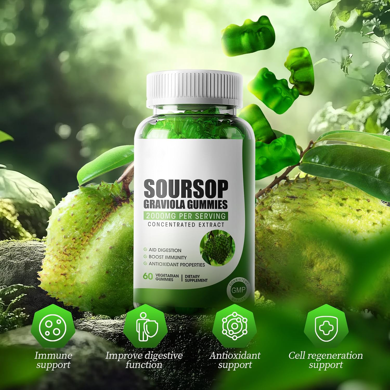 Graviola Soursop Leaves Extract Vitamin C Zinc Supplement Customizable Organic Soursop Graviola Gummies
