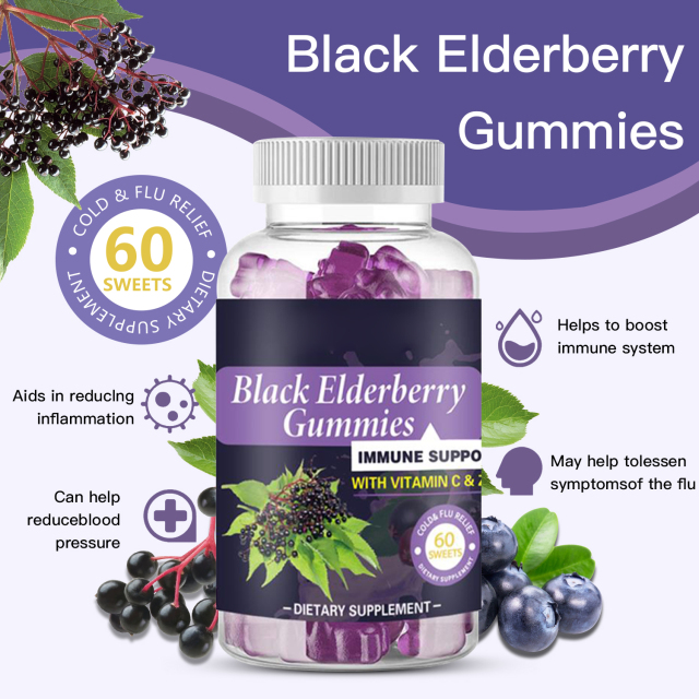 Advanced Black Elderberry Gummies  Immune Booster Flu Relief Anti-Inflammatory & Heart Health