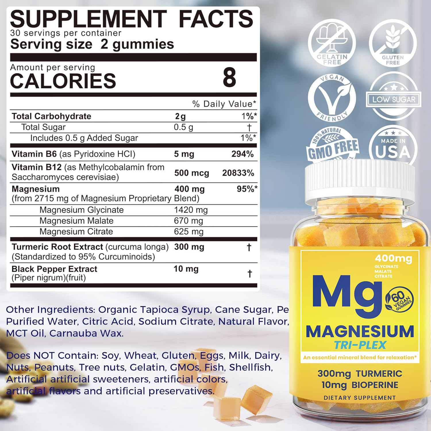 Hot Selling 60pc Vegan Gummy Triple Magnesium Complex Citrate Gummies for Relaxation&Rest