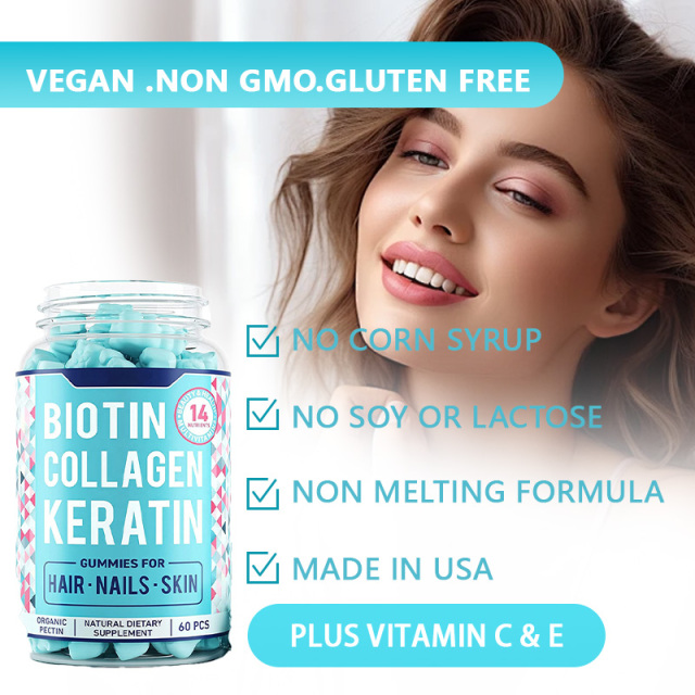 OEM Private Label High Content Biotin Vitamins Halal Gummy Bears Vitamins Pectin Gummy Support Hair Growth Skin Nails Healthy