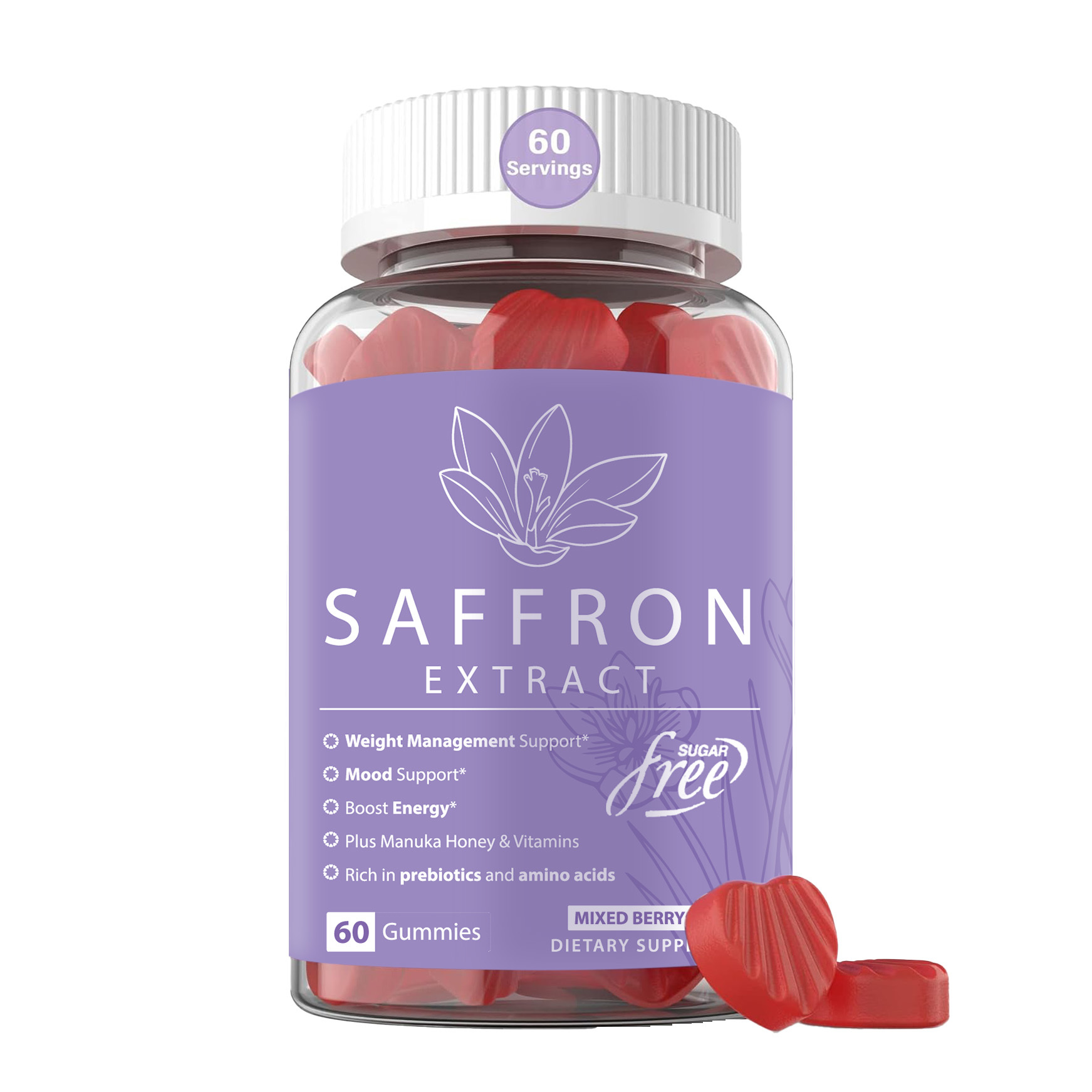 WELLBODY OEM/ODM Private Label Factory Supply Halal Natural Organic Saffron Extract Gummies with Rhodiola Rosea Extract