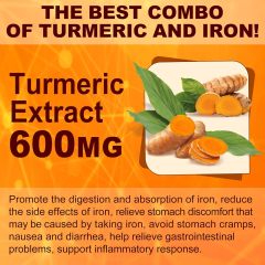 OEM Premium Iron Gummies with Turmeric Vitamin Complex Veagn Iron Gummies 60 Pills Iron Supplement for Boost Hemoglobin