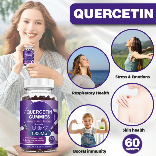Quercetin Protect Gummies - Respiratory Defense, Immune Power & Stress Calm for Health with Elderberry, VC & Bromelain