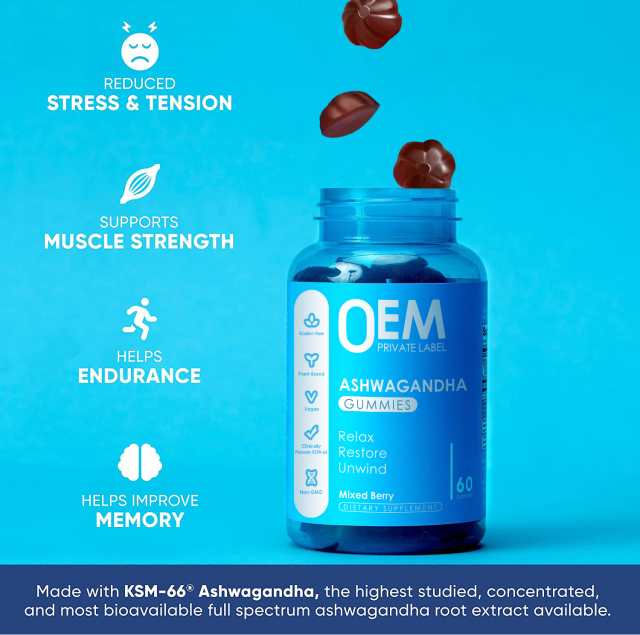 Custom LOGO Ashwagandha Maca Root Gummies Supplements and l Theanine Gummies