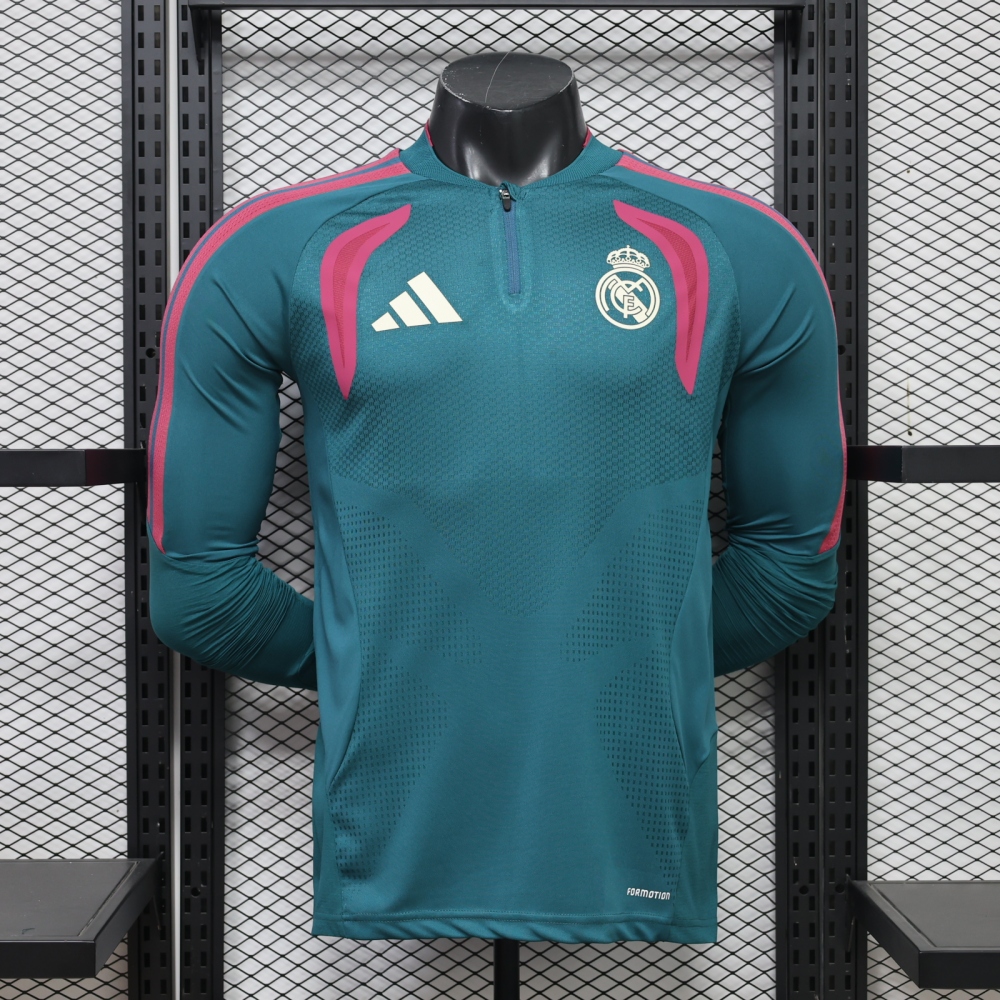 26-27 Real Madrid player edition long sleeves training suit top（26-27皇马绿色半拉训练服球员版单上衣）