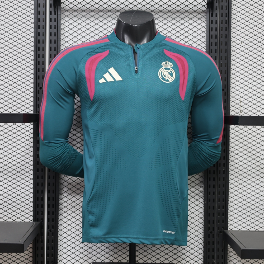 26-27 Real Madrid player edition long sleeves training suit top（26-27皇马绿色半拉训练服球员版单上衣）