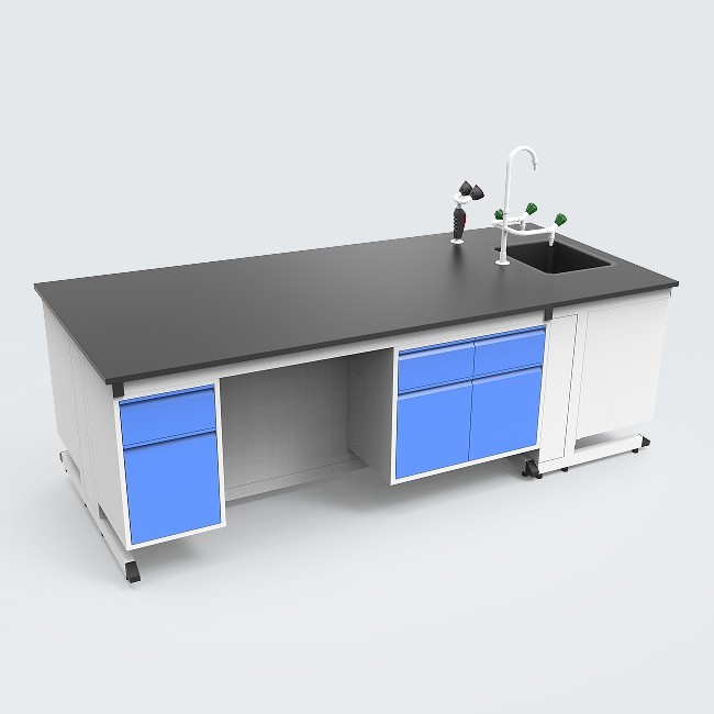Biology Laboratory Furniture Lab Island Bench with Water Sink / Reagent Shelf / Upper Cupboard