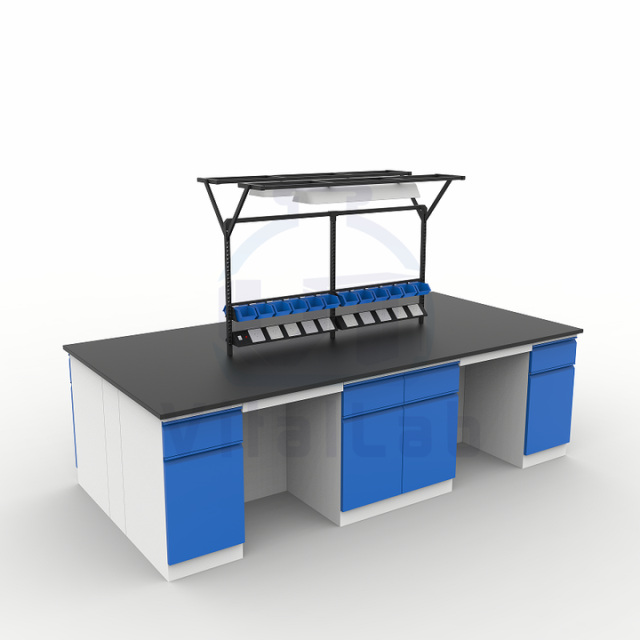 Modern Electric Metal Laboratory Furniture Island Bench with Tools Rack 4 Drawers Epoxy Powder Coating for Workshop