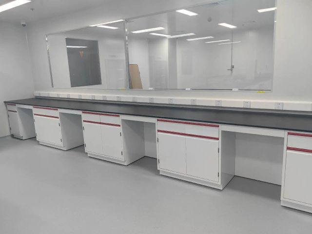 Modern Metal Wet Chemical Laboratory Furniture Island Wall Bench Socket Water Fittings Dyeing Lab Cabinets Factory Workshop Use