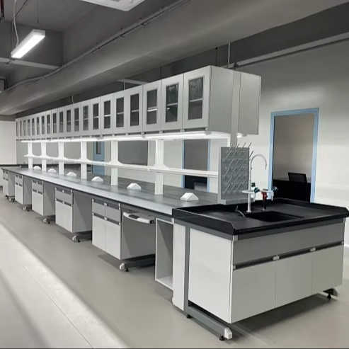 Modern Metal Lab Cabinet LED Light Epoxy Powder Coated Finish Lab Island Bench Water Sink for Hospital Dental University Use