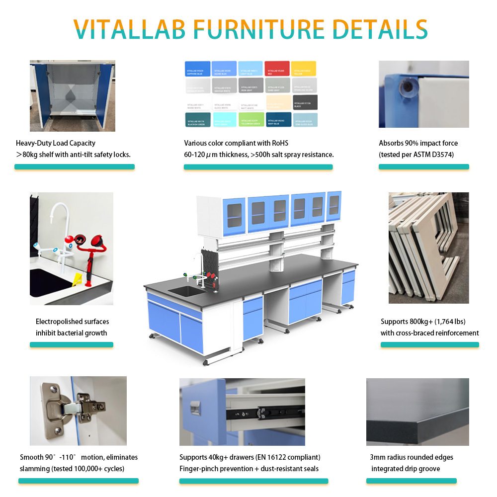 Adjustable Height Anatomy Lab Bench Table C Frame Epoxy Powder Coated Metal Modern Chemical Resistant Top Laboratory Furniture