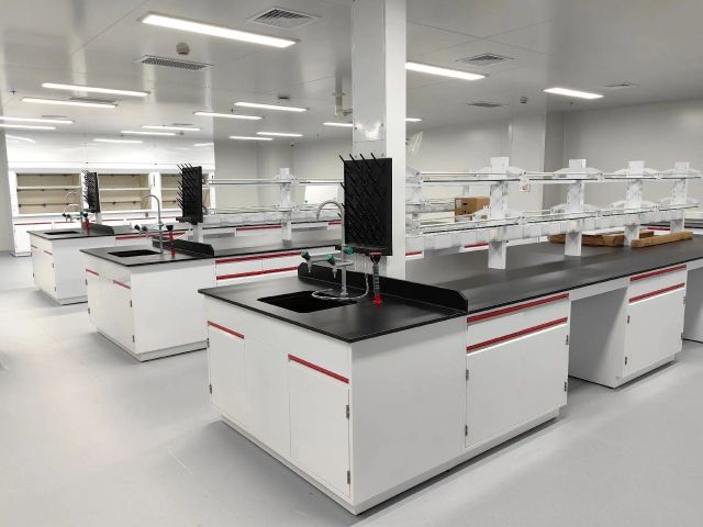 Modern Metal Wet Chemical Laboratory Furniture Island Wall Bench Socket Water Fittings Dyeing Lab Cabinets Factory Workshop Use