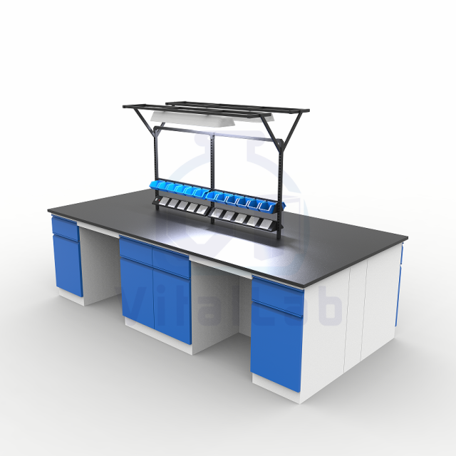 Modern Electric Metal Laboratory Furniture Island Bench with Tools Rack 4 Drawers Epoxy Powder Coating for Workshop
