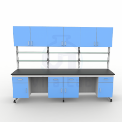 Modular Modern Metal Laboratory Workbench System Customizable Size Lab Table Strong Alkali Resistance Epoxy Powder Coating for