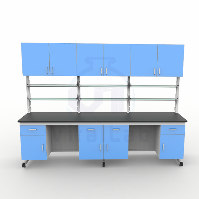 Modular Modern Metal Laboratory Workbench System Customizable Size Lab Table Strong Alkali Resistance Epoxy Powder Coating for