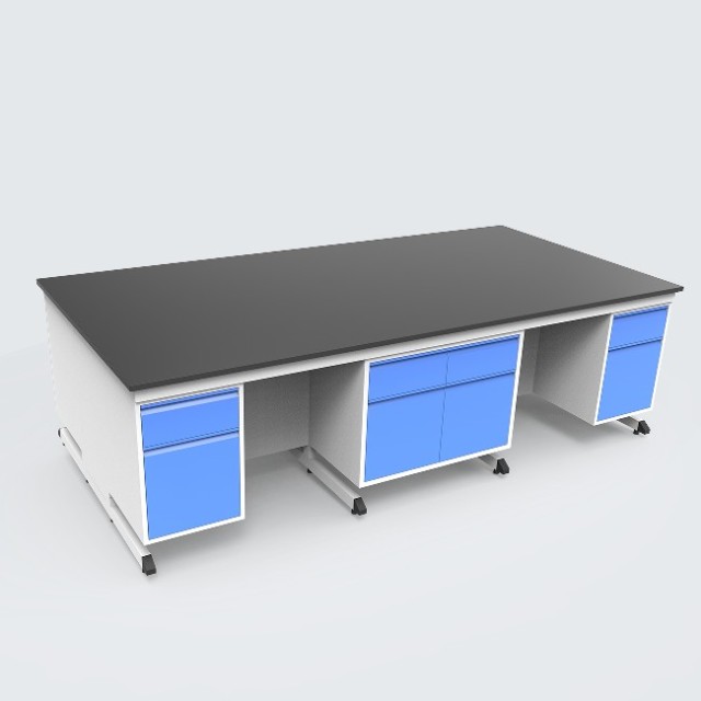 Modern VitalLab Blue Iron Hospital Laboratory Workstation Cabinet Epoxy Powder Coated Stainless Steel Worktop Sink 4 Drawers
