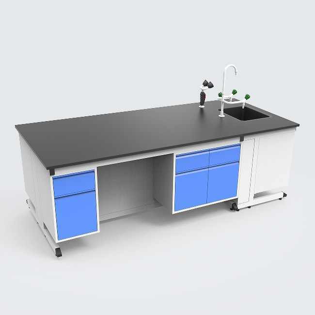 Biology Laboratory Furniture Lab Island Bench with Water Sink / Reagent Shelf / Upper Cupboard