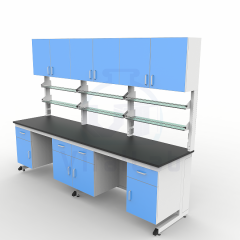 Modular Modern Metal Laboratory Workbench System Customizable Size Lab Table Strong Alkali Resistance Epoxy Powder Coating for