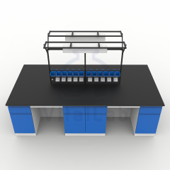 Modern Electric Metal Laboratory Furniture Island Bench with Tools Rack 4 Drawers Epoxy Powder Coating for Workshop