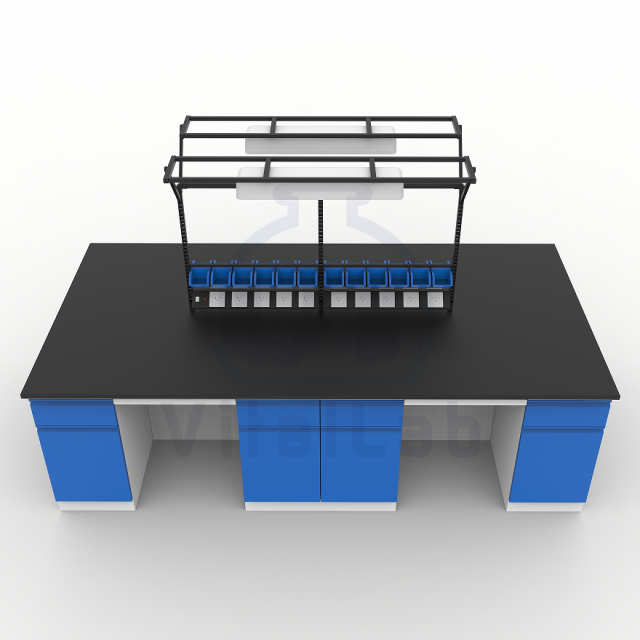 Modern Electric Metal Laboratory Furniture Island Bench with Tools Rack 4 Drawers Epoxy Powder Coating for Workshop