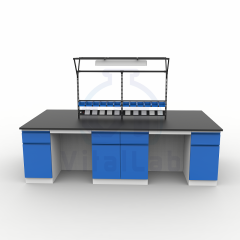 Modern Electric Metal Laboratory Furniture Island Bench with Tools Rack 4 Drawers Epoxy Powder Coating for Workshop