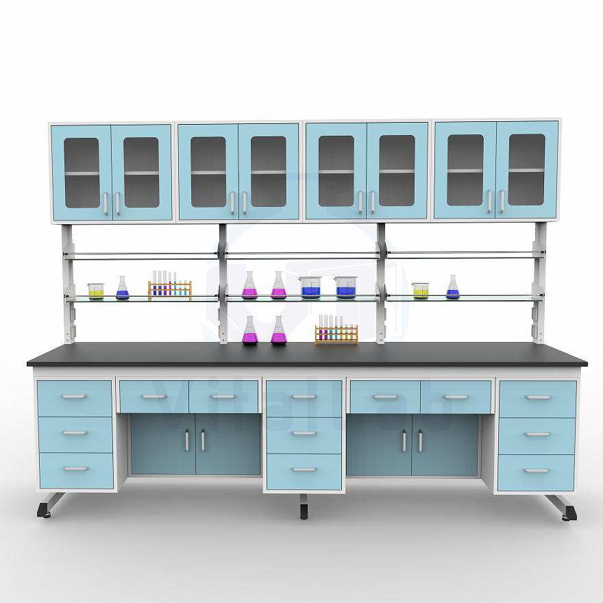 Adjustable Height Anatomy Lab Bench Table C Frame Epoxy Powder Coated Metal Modern Chemical Resistant Top Laboratory Furniture