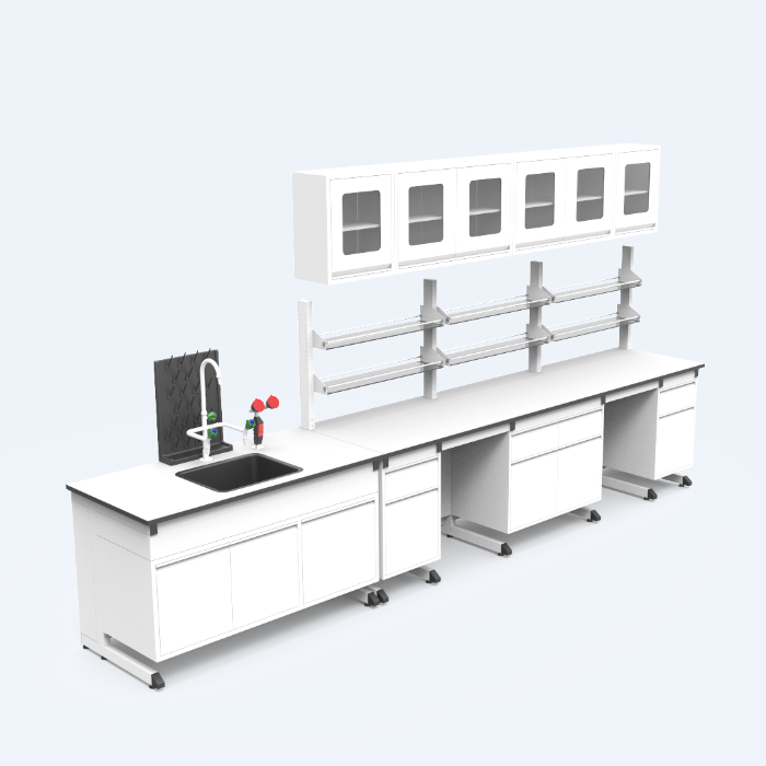 Heavy Duty Suspend C Frame Lab Workbench With Water Sink and Rack Lab Bench With Upper Open Shelf For Hospital