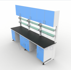 Modular Modern Metal Laboratory Workbench System Customizable Size Lab Table Strong Alkali Resistance Epoxy Powder Coating for