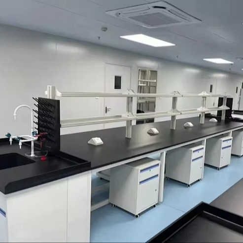 Adjustable Height Lab Table Steel Frame Chemical Resistant Worktop