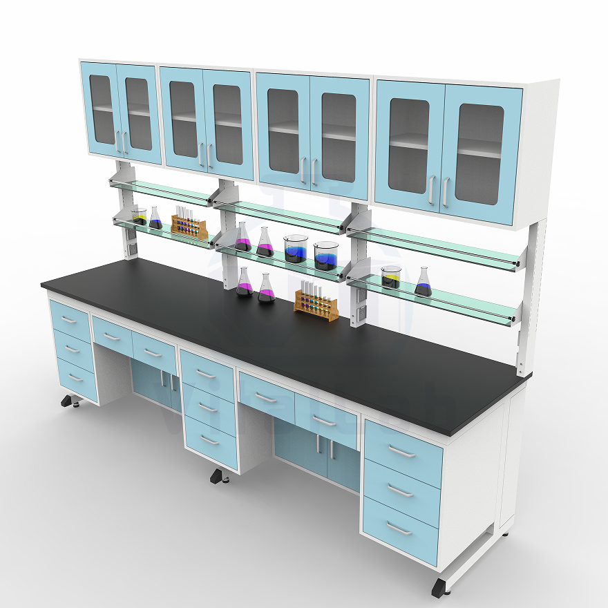 Adjustable Height Anatomy Lab Bench Table C Frame Epoxy Powder Coated Metal Modern Chemical Resistant Top Laboratory Furniture