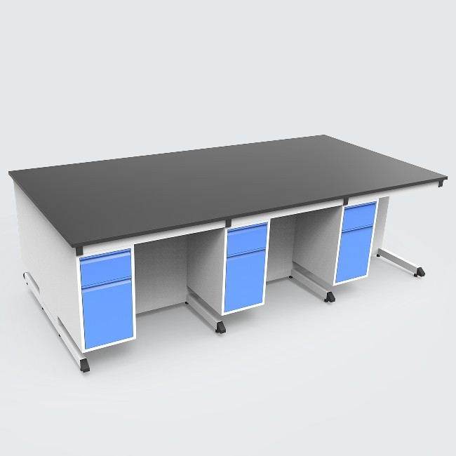 Biology Laboratory Furniture Lab Island Bench with Water Sink / Reagent Shelf / Upper Cupboard