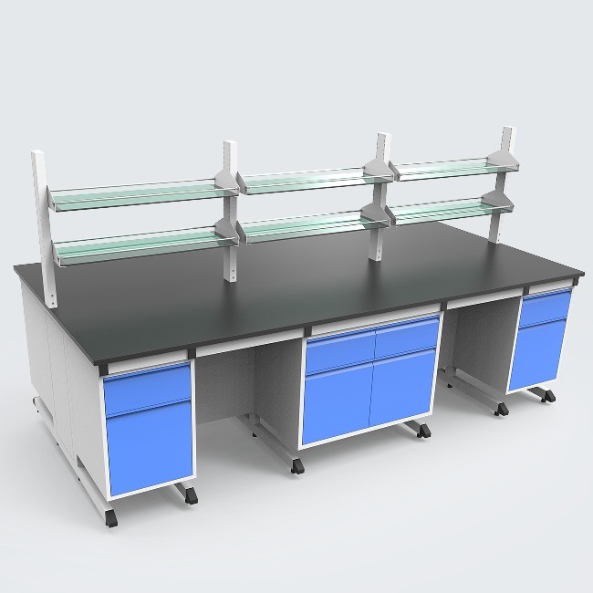Biology Laboratory Furniture Lab Island Bench with Water Sink / Reagent Shelf / Upper Cupboard
