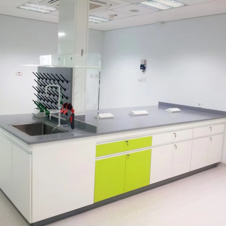 Floor Mounted Heavy Duty Lab Benches with Green and White Color for University