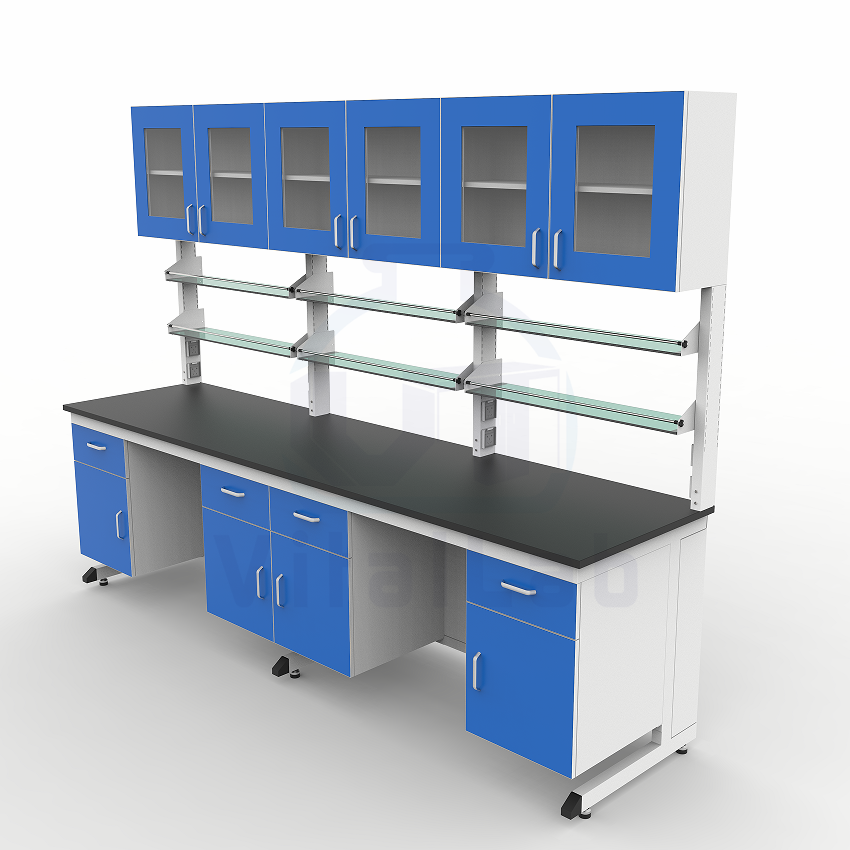 120 Inches Long Laboratory Table Desk with Reagent Rack & Upper Cabinet