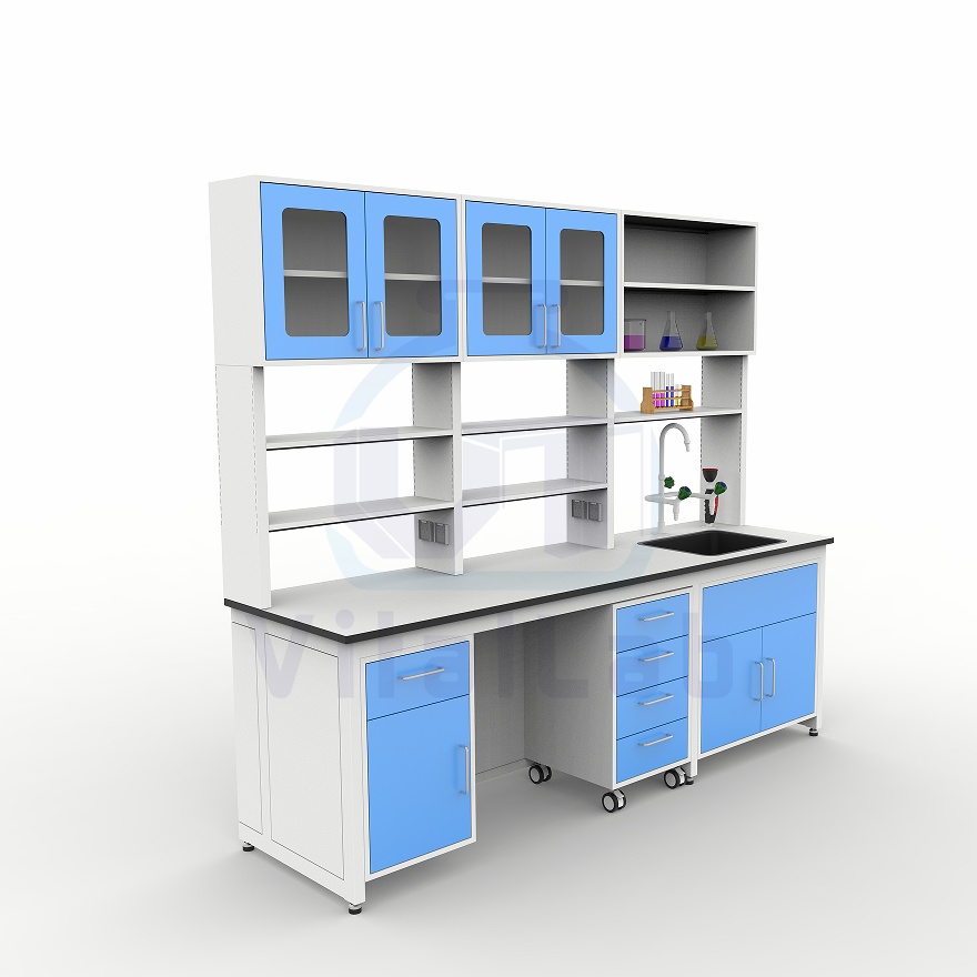 ISO Certification School Laboratory Furniture Modern Lab Bench with Rack & Sink