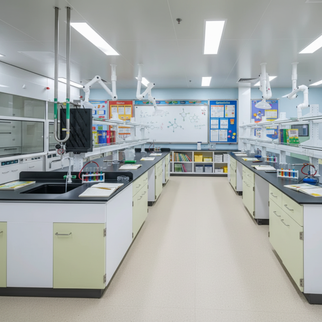 Modular Modern Iron Laboratory Tables with Epoxy Resin Countertop Epoxy Powder Coating for Hospital School Lab Bench Water Sink