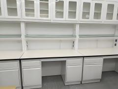 White Phenolic Resin Worktop Floor Standing Lab Bench Reagent Shelf Cabinet Metal Frame Modern Design 4 Drawers Water Laboratory