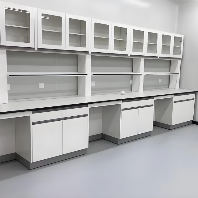 White Phenolic Resin Worktop Floor Standing Lab Bench Reagent Shelf Cabinet Metal Frame Modern Design 4 Drawers Water Laboratory