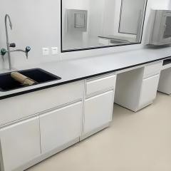 White Phenolic Resin Worktop Floor Standing Lab Bench Reagent Shelf Cabinet Metal Frame Modern Design 4 Drawers Water Laboratory