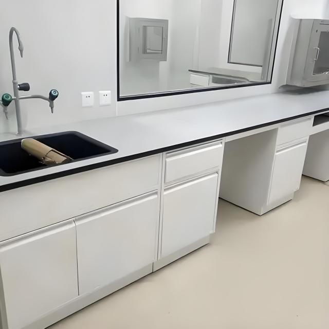 White Phenolic Resin Worktop Floor Standing Lab Bench Reagent Shelf Cabinet Metal Frame Modern Design 4 Drawers Water Laboratory