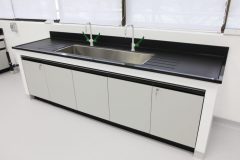 University Physical Lab Wall Bench Electric Work Table with Metal Storage Cabinet and 4 Drawers for Chemical Laboratory